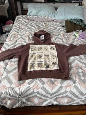 Saint Vanity Brown Graphic Hoodie with Cream Patchwork